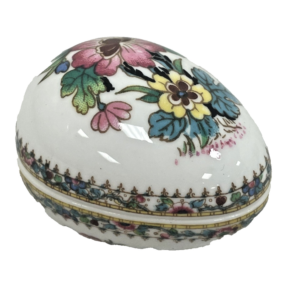 Coalport Bone China Ming Rose Floral Egg Trinket Box Porcelain England Vintage